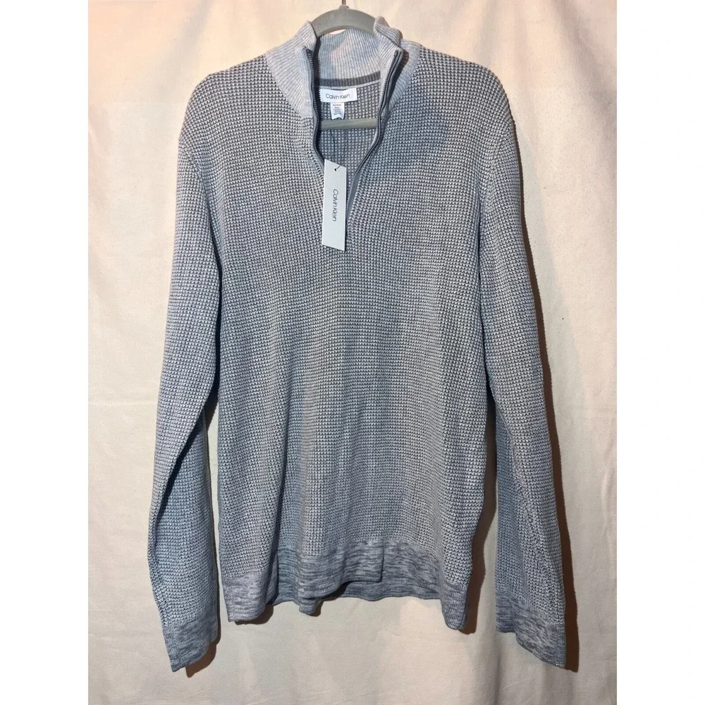 NEW Calvin Klein Mens SZ XL 1/4 Zip Sweater Gray Pullover B14